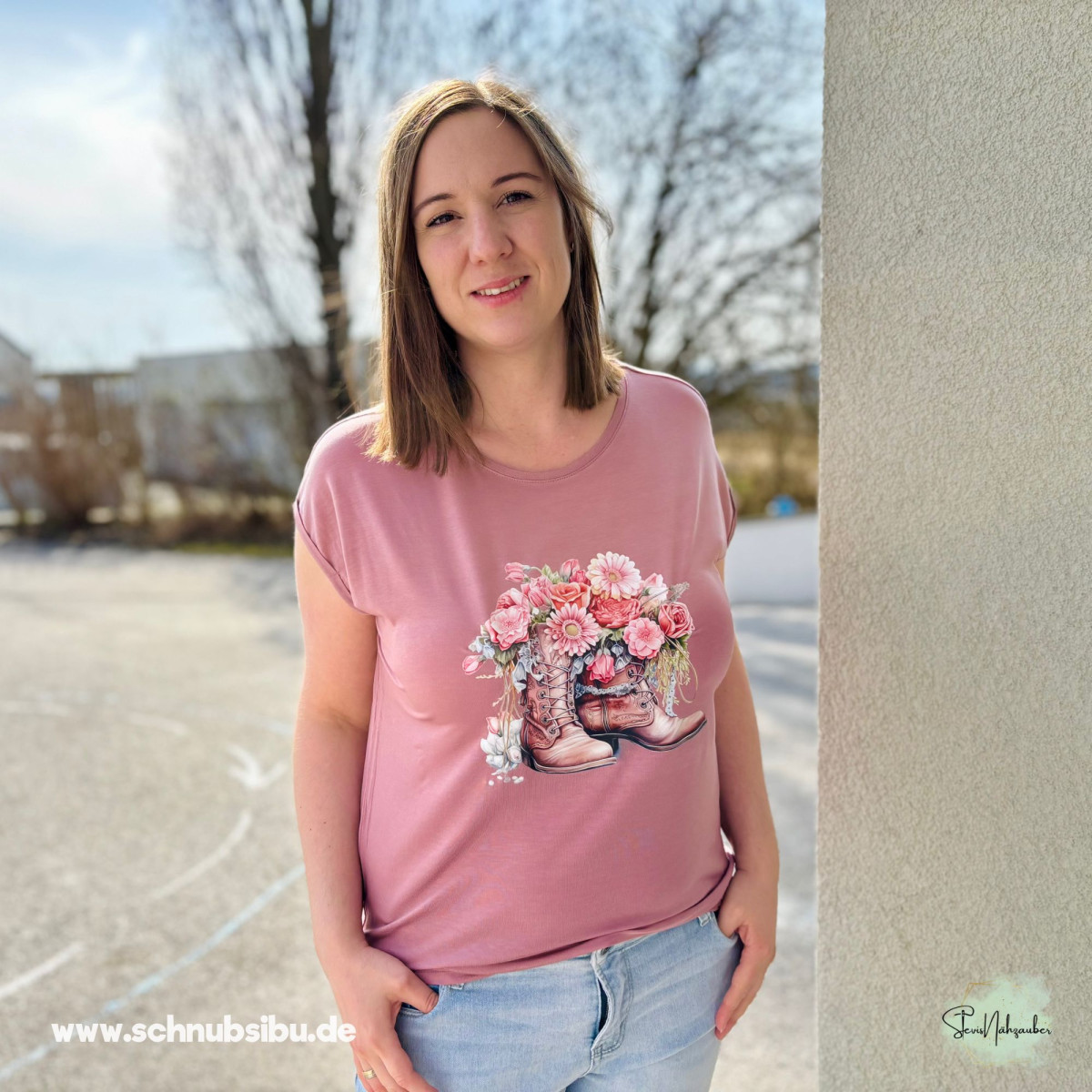 Bügelbild Flower Boots rosa